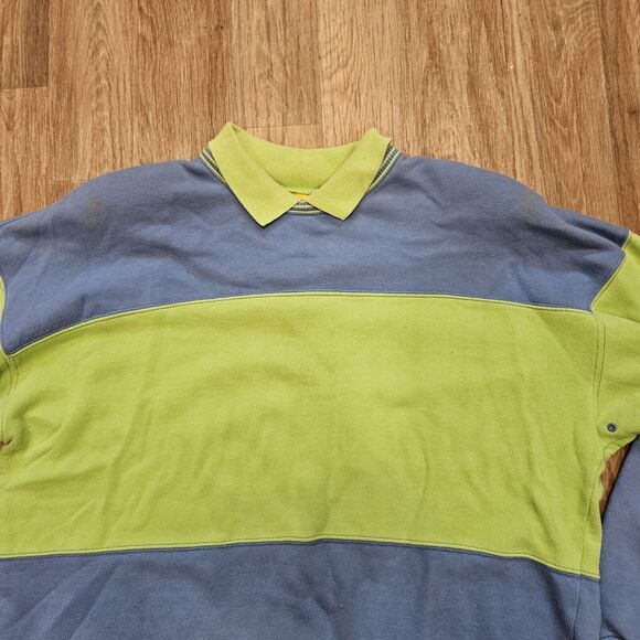 Vtg Lizwear Liz Claibirne Colorblock Sweatshirt Womens M Green Blue Collared - Picture 2 of 9